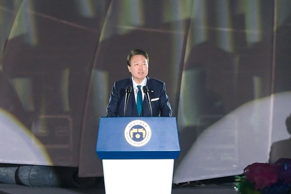 31일 순천만국제정원박람회 개막식에 참석한 윤석열 대통령이 축사를 하고 있다.